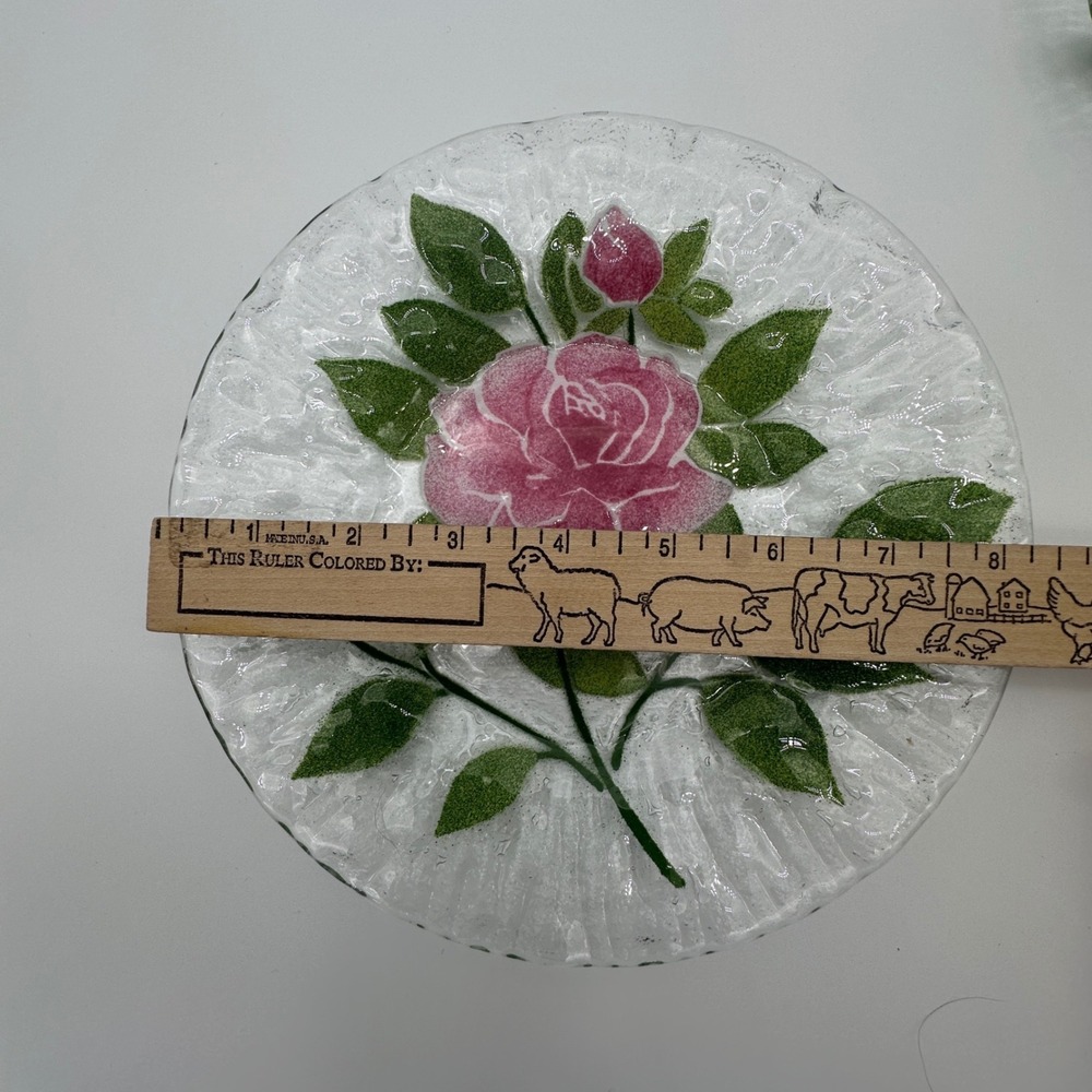 Sydenstricker Fused Glass Pink Rose Plates Set of 2 Signed Syd Cape Cod 8.25in - Picture 2 of 8